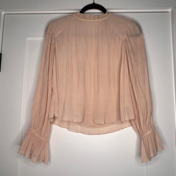 Zara pink medium pleated blouse mock neck top with ruffles and bell sleeves - Picture 2 of 3